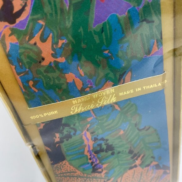 Vintage Tie Thai Silk Tropical Design NWT Deadstock Abstract Floral Leaves Blue - Picture 5 of 8